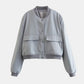 Pocketed Snap Down Baseball Collar Jacket
