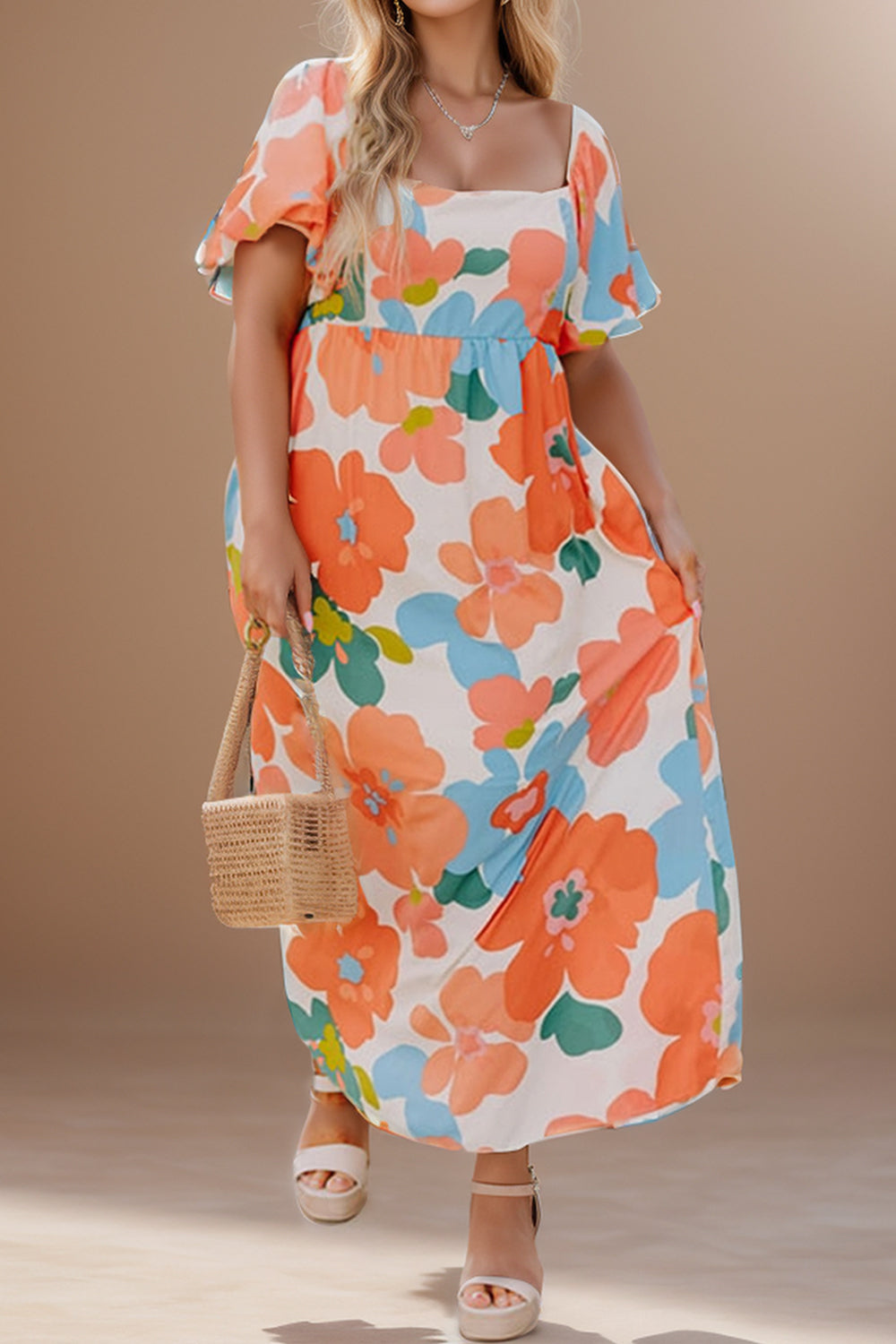 Plus Size Printed Short Sleeve Maxi Dress