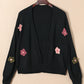 Floral Applique Drop Shoulder Open Front Cardigan