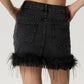Plush Hem Mini Denim Skirt