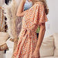 BiBi Floral Tied Tangerine Short Sleeve Mini Wrap Dress