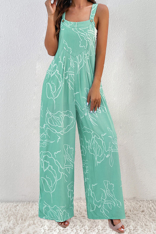 Beautiful Bea Printed Wide Strap Turquoise Jumpsuit