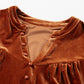 Notched Long Sleeve Velvet Top