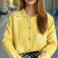Pearl Trim Collared Neck Long Sleeve Cardigan