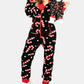 Printed Zip Up Long Sleeve Hooded Jumpsuit