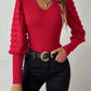 Swiss Dot V-Neck Long Sleeve Top