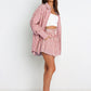 Full Size Striped Dropped Shoulder Shirt and Shorts Set