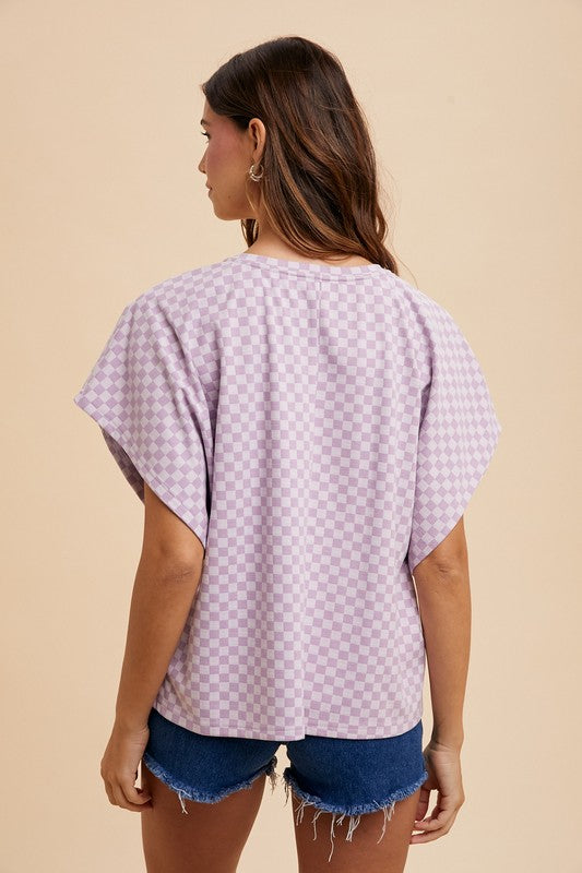 Annie Wear Checkered Round Neck Short Sleeve T-Shirt *