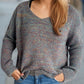 Heathered V-Neck Long Sleeve Sweater