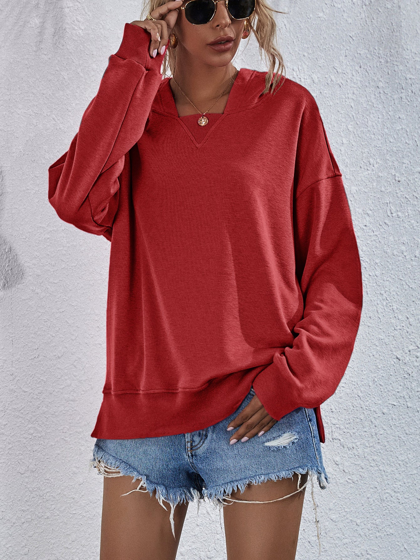 Malibu Dreams Dropped Shoulder Slit Hoodie