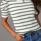 Striped Round Neck Puff Sleeve Knit Top