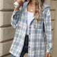 Drawstring Plaid Button Up Hooded Jacket
