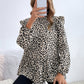 Ruffled Leopard Mock Neck Long Sleeve Blouse