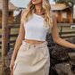 Full Size Adjustable Waist Denim Skirt with Pockets
