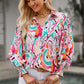 Printed Puff Sleeve Collared Blouse