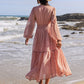 Embroidered Polka Dot Tie Neck Long Sleeve Midi Dress