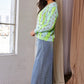 Davi & Dani Two-Tone Ribbed Hem Openwork Knit Top