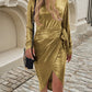 Devine Tied Boat Neck Long Sleeve Dress