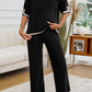 Devine Contrast Trim Half Sleeve Top and Pants Set
