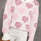 Pearl Detail Heart Round Neck Sweater