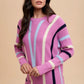Annie Wear Chevron Stripe Round Neck Ribbed Sweater
