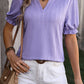 Textured Notched Flounce Sleeve Blouse