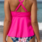 Hot Pink Crisscross Ruffled V-Neck Tankini Set