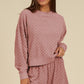 Round Neck Long Sleeve Checkered Top and Shorts Set