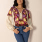 Printed Notched Long Sleeve Blouse