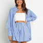 Full Size Striped Dropped Shoulder Shirt and Shorts Set