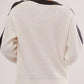 Waffle-Knit Contrast Round Neck Sweater