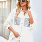 Raw Hem Button Up Long Sleeve Denim Jacket with Sequin Pockets