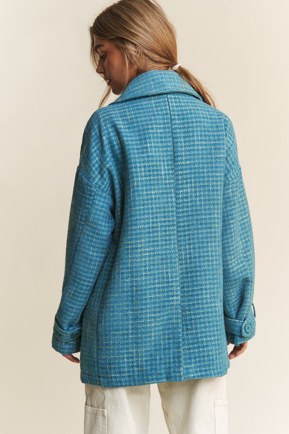 J.NNA Tweed Double-Breasted Long Sleeve Coat