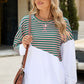 Slit Contrast Striped Long Sleeve Sweatshirt