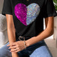 Full Size Heart Sequin Round Neck Short Sleeve T-Shirt