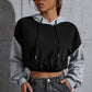 Perfee Contrast Long Sleeve Cropped Hoodie