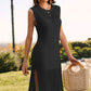 Slit Round Neck Sleeveless Sweater Dress