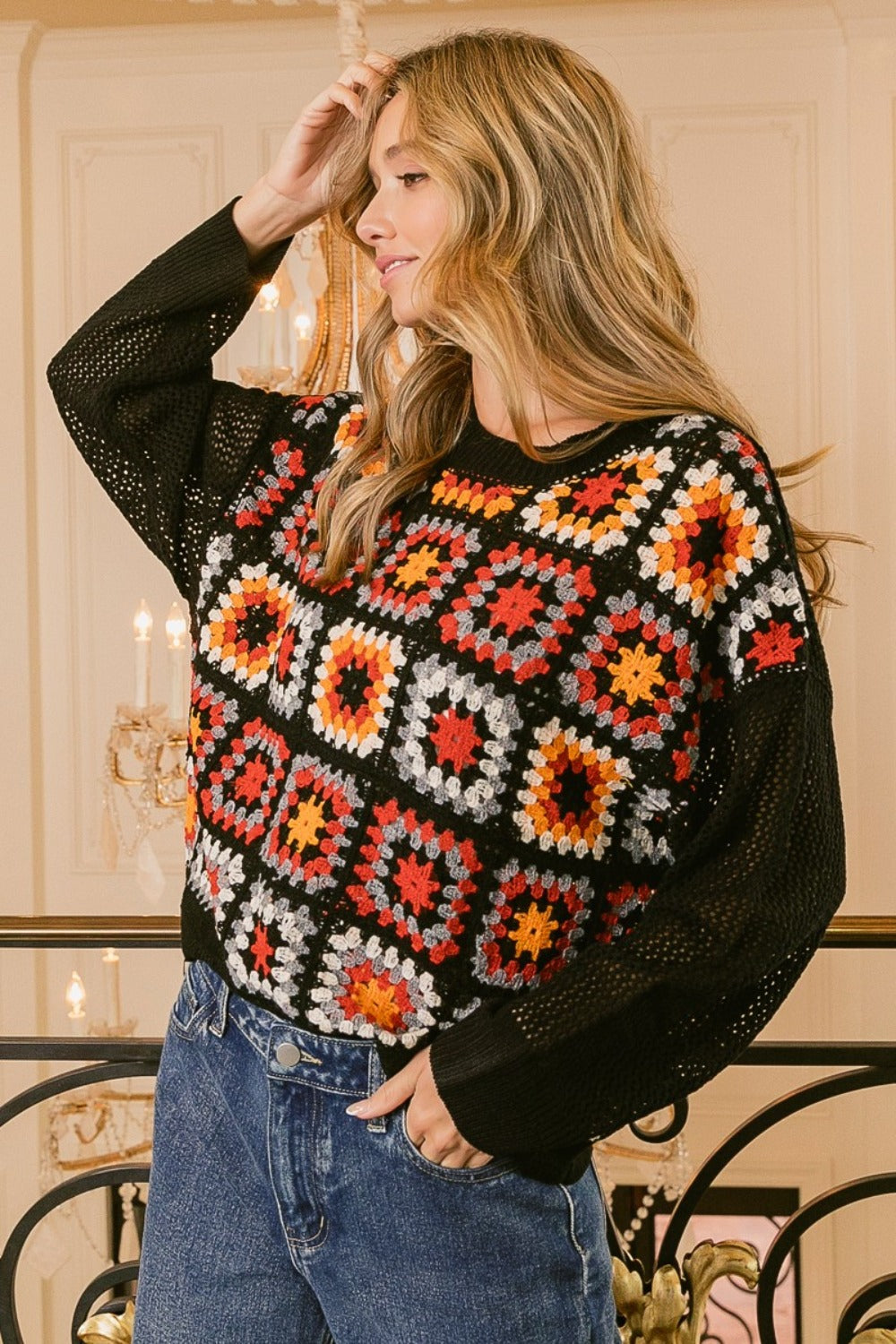 BiBi Granny Square Front Long Sleeve Top - Brand BiBi *