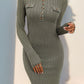 Decorative Button Round Neck Long Sleeve Dress