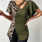 Ruched Leopard Flutter Sleeve T-Shirt