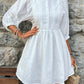 Lace Detail Half Button Three-Quarter Sleeve Dress