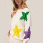Double Take Sequin Star Round Neck Dropped Shoulder Sweater