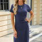 Ruched Round Neck Short Sleeve Mini Dress