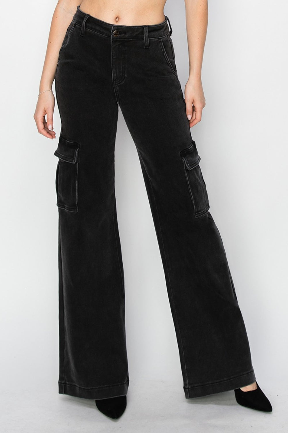 Risen Full Size High Rise Wide Leg Cargo Jeans *