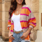 Contrast Striped Drop Shoulder Open Front Cardigan