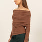 HYFVE Fuzzy Off Shoulder Textured Knit Top