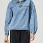 Quarter Zip Collared Neck Denim Top