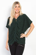 Be Stage Full Size Lurex Center Elastic Cinched Knit Top *