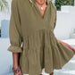 Ruffled Notched Three-Quarter Sleeve Blouse
