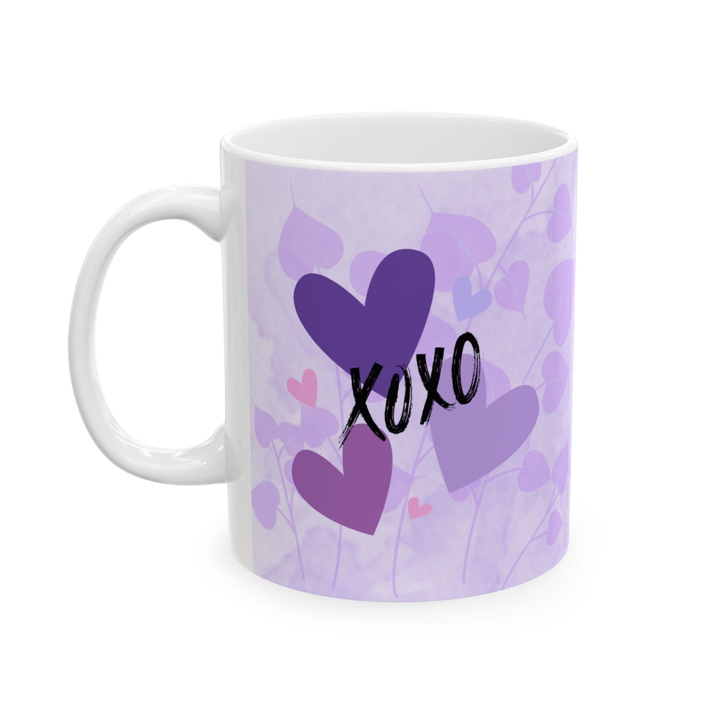 Purple XOXO Heart Ceramic Mug, (11oz, 15oz) | Made to Order